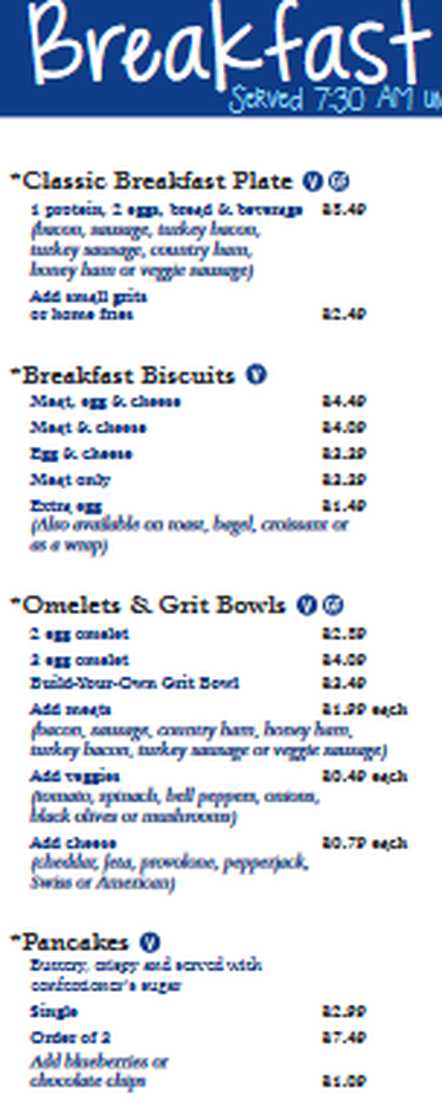 Em's Kitchen menu page 1