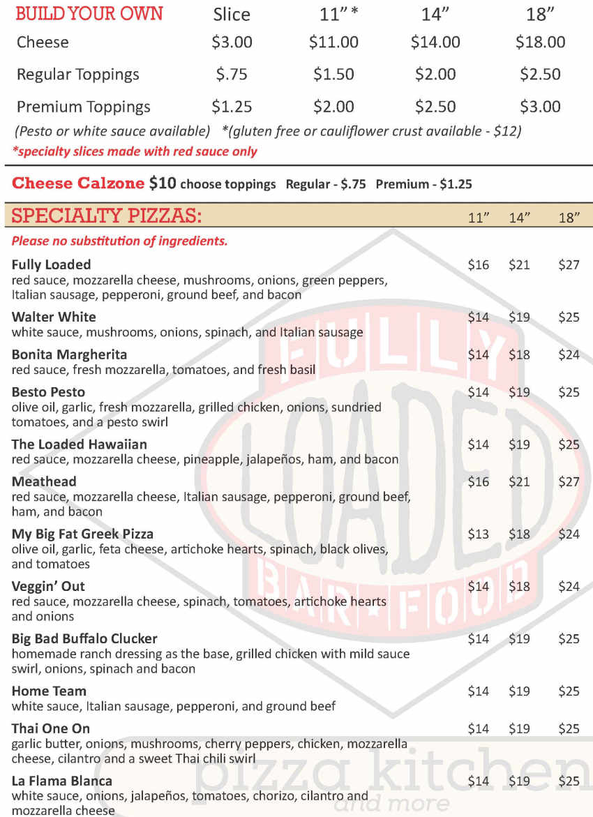 Fully Loaded Pizza menu page 1
