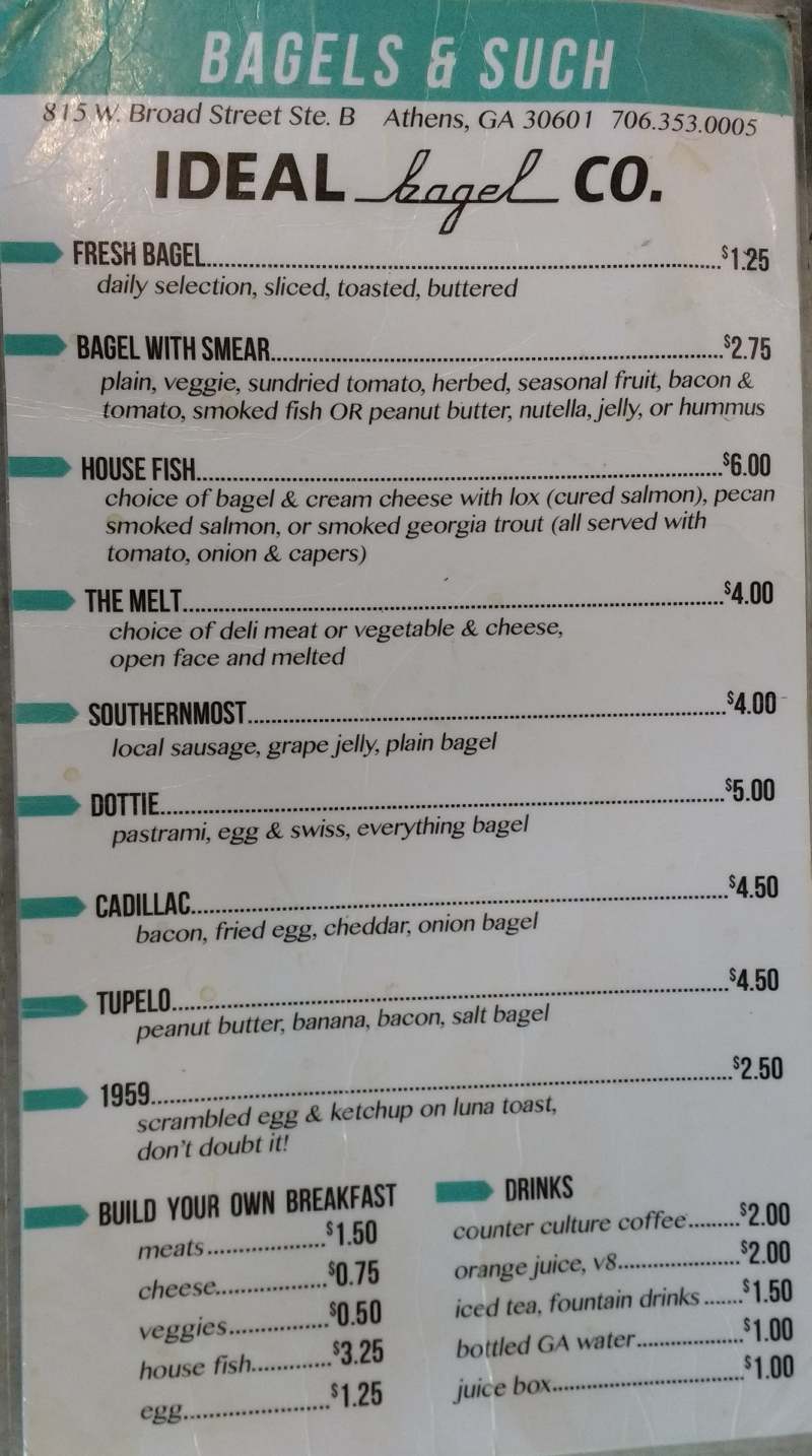 Ideal Bagel Co menu page 1