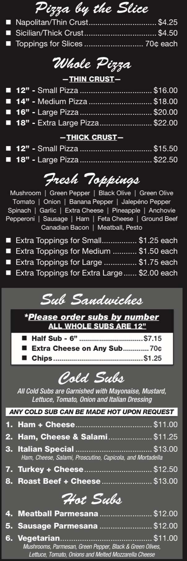 Little Italy Pizza menu page 1