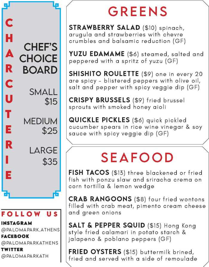 Paloma Park menu page 1