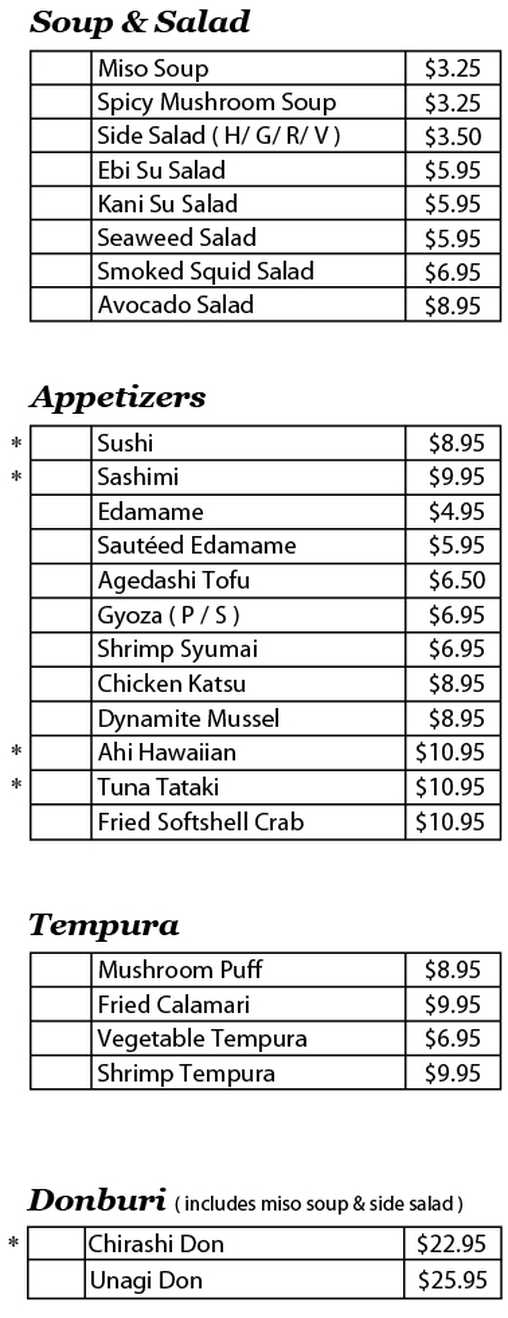 Shokitini menu page 1