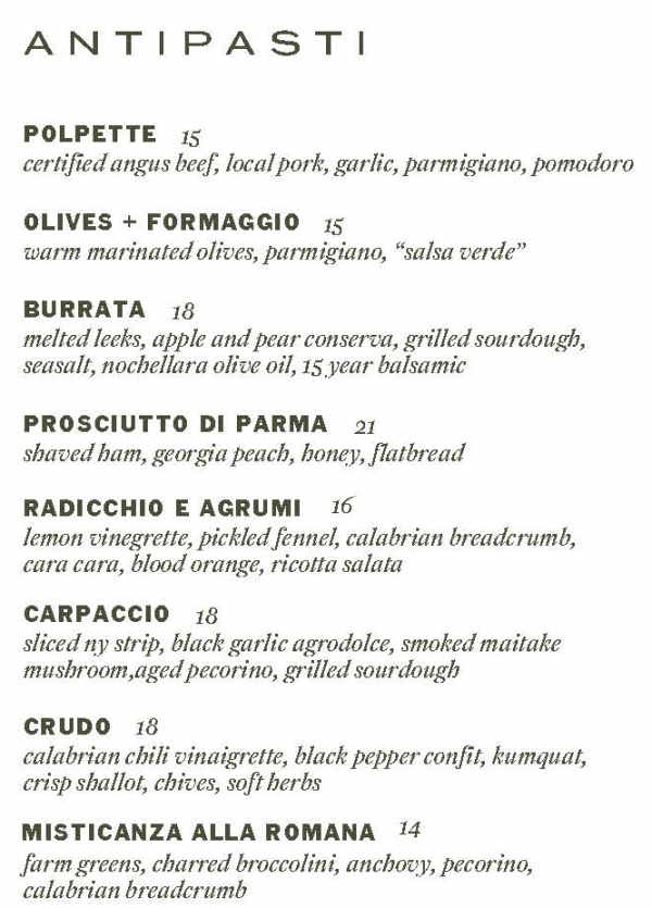 Osteria Olio menu page 1