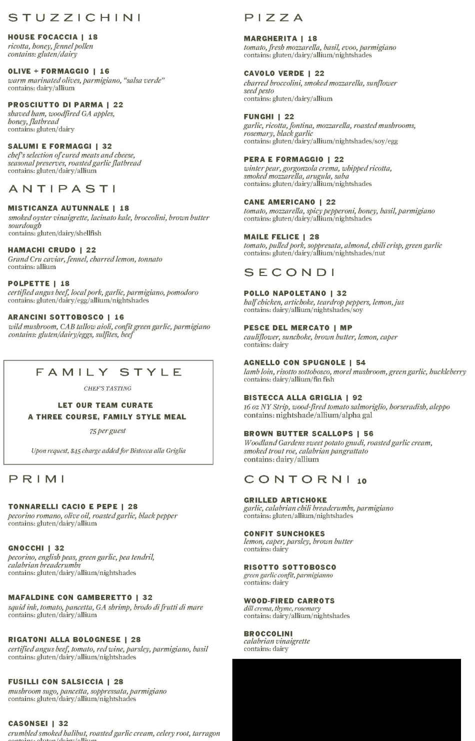 Osteria Olio menu page 1