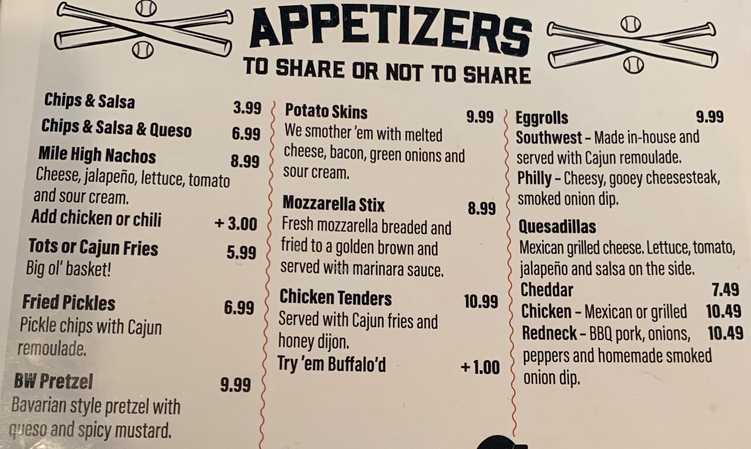 Penalties Sports Bar & Grill menu page 1