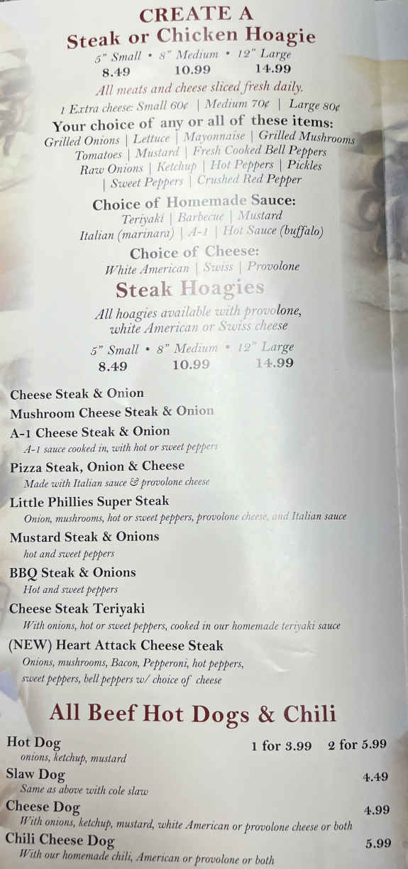 Little Phillies menu page 1