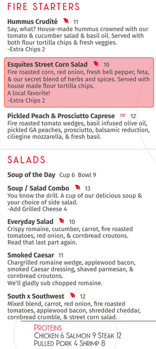 Campfire menu page 1