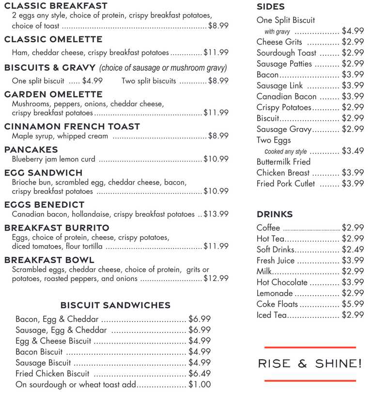 Betty Gene's menu page 1