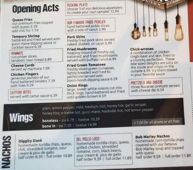 Buffington's menu page 1