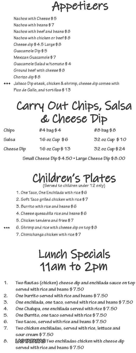 Jalisco Mexican Grill menu page 1