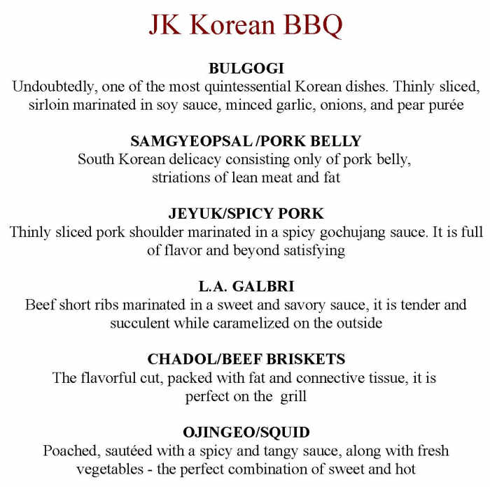 JK Korean BBQ menu page 1