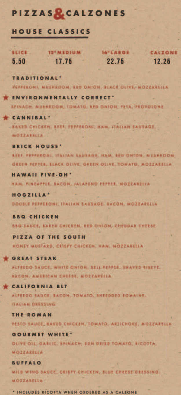 The Brick menu page 1