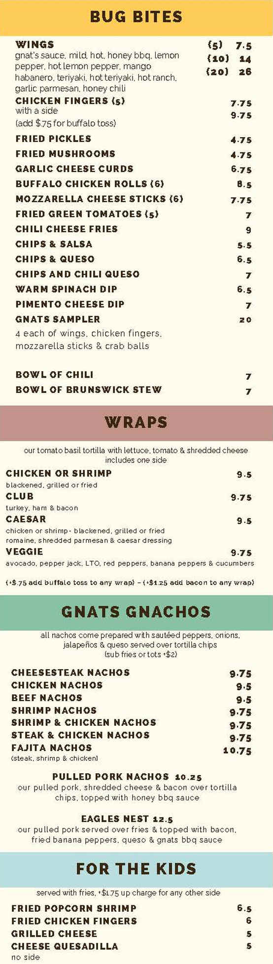 Gnat's Landing menu page 1