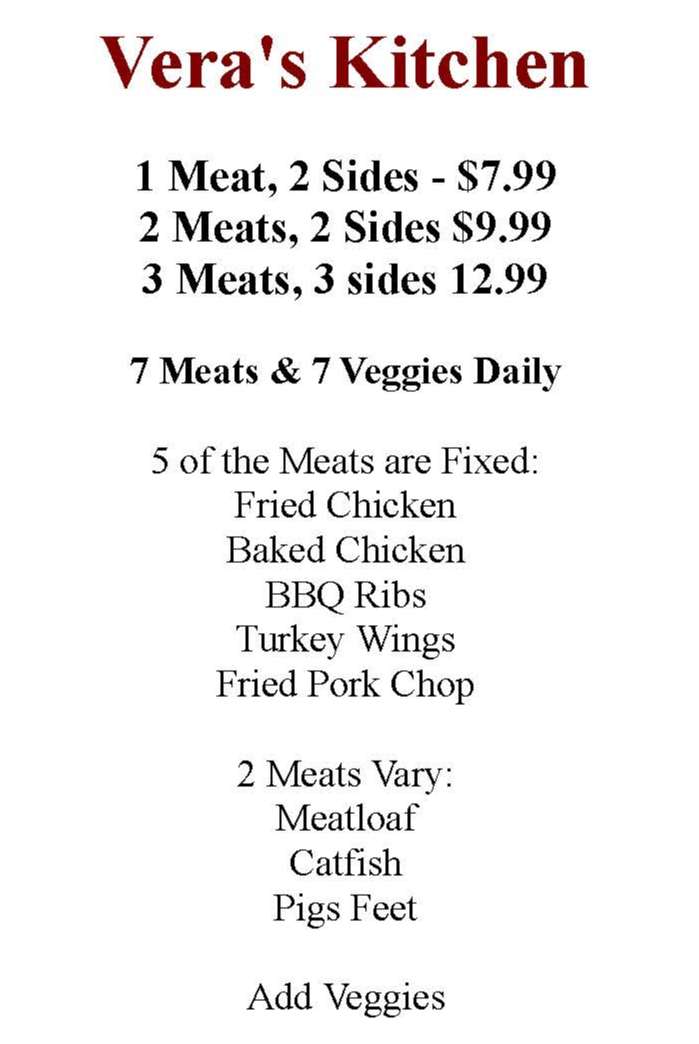Vera's Kitchen menu page 1