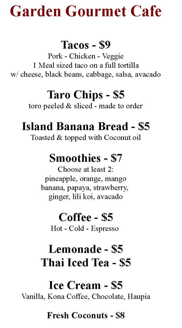 Garden Gourmet menu page 1