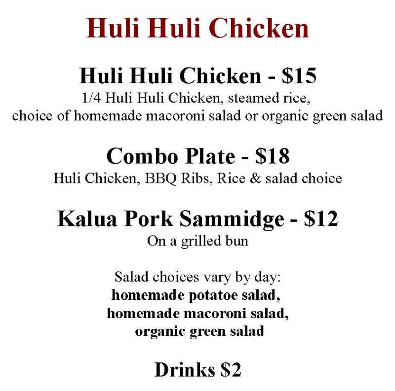 Huli Huli Chicken menu page 1