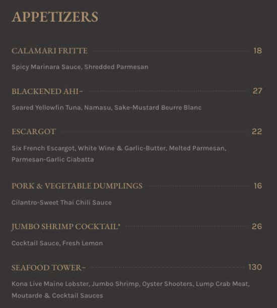 Son'z Steakhouse menu page 1
