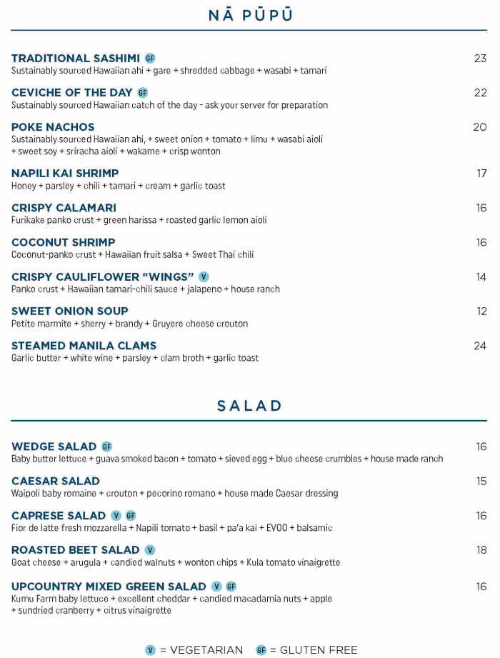 Sea House Napili Kai menu page 1