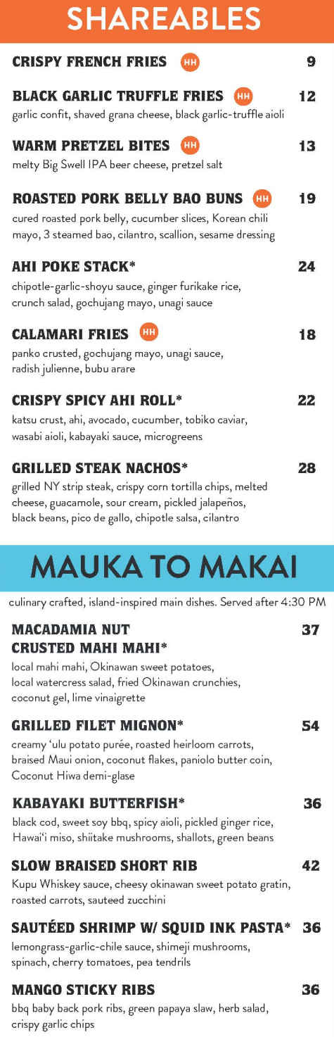 Maui Brewing Co Ka'anapali menu page 1