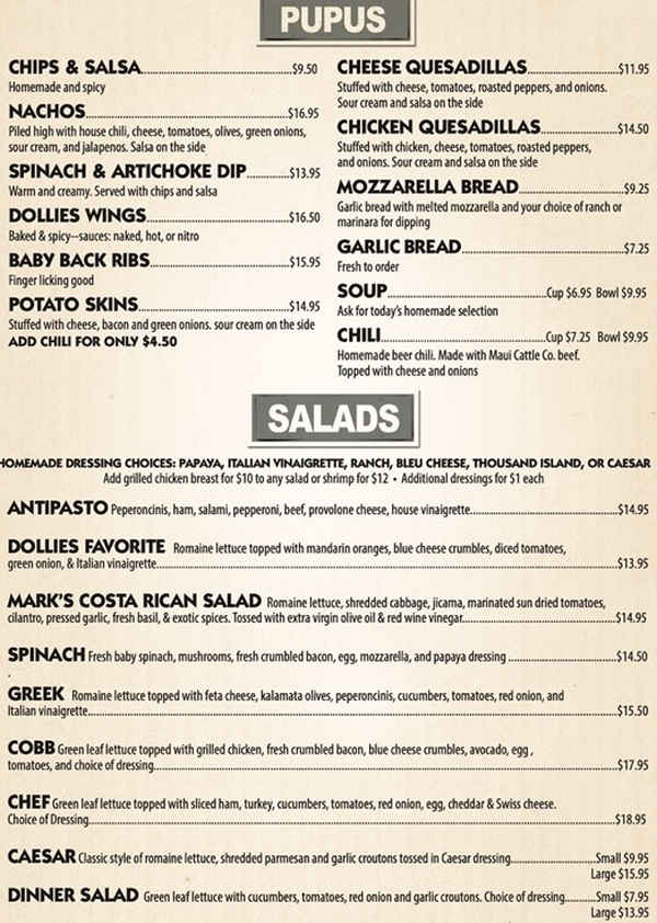 Dollie's Pub & Cafe menu page 1
