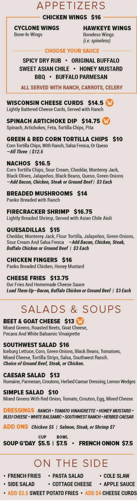 Wallaby's Bar & Grille menu page 1