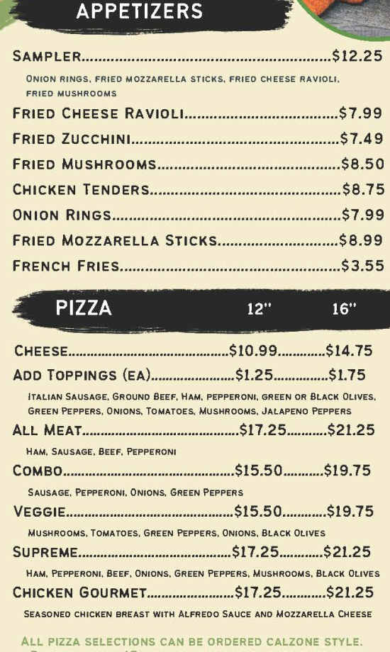 Via Sofia's menu page 1