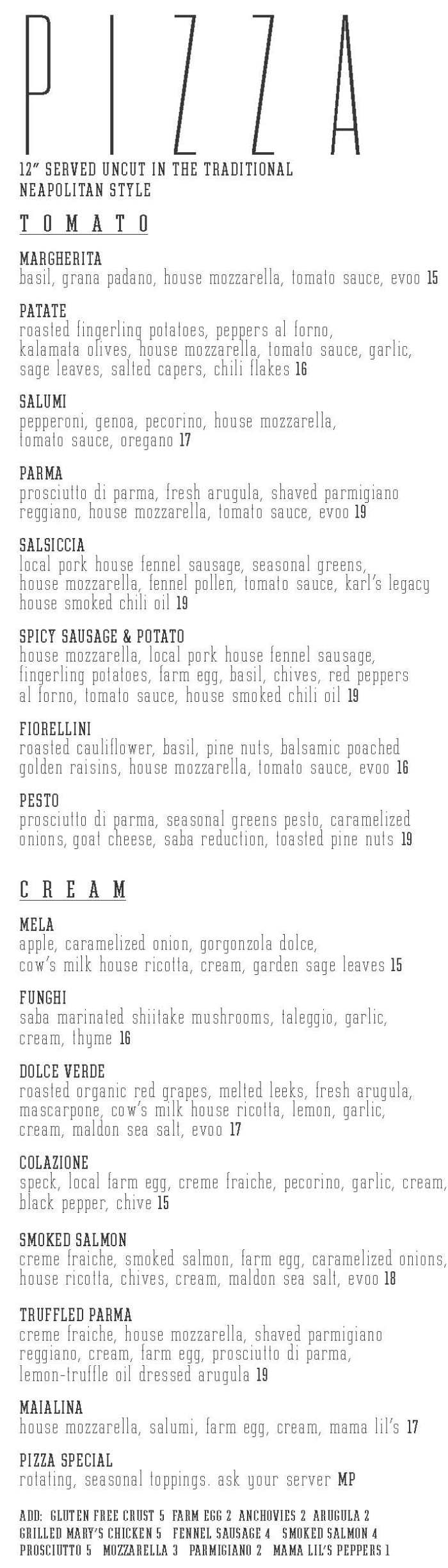 Maialina Pizzeria menu page 1