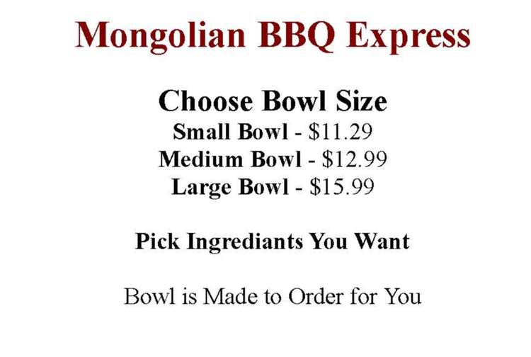 Mongolian BBQ Express menu page 1