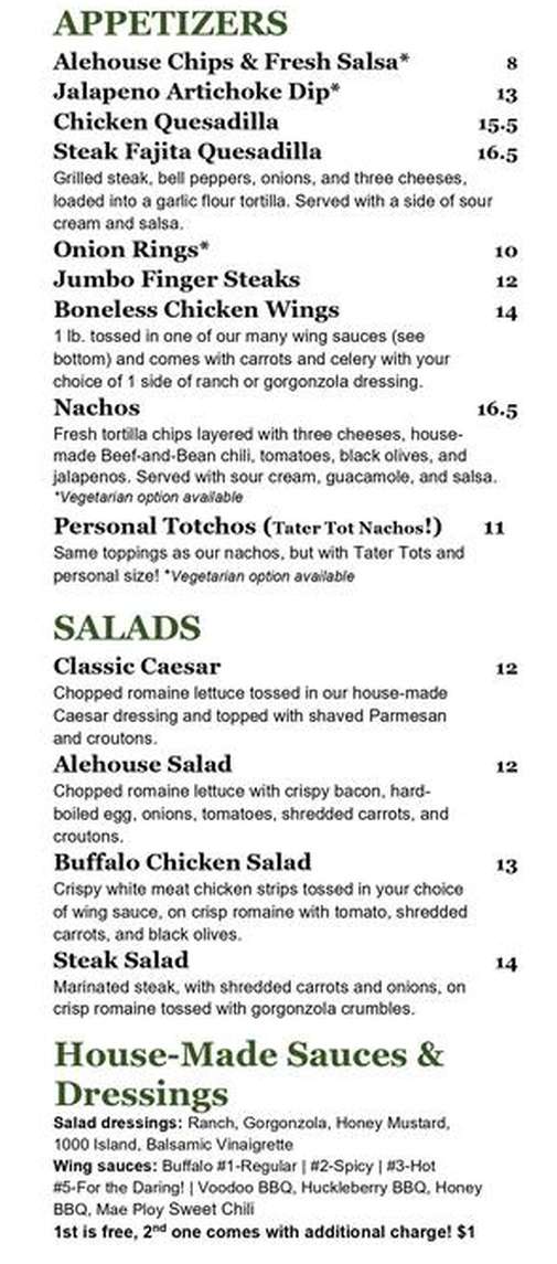 Moscow Alehouse menu page 1