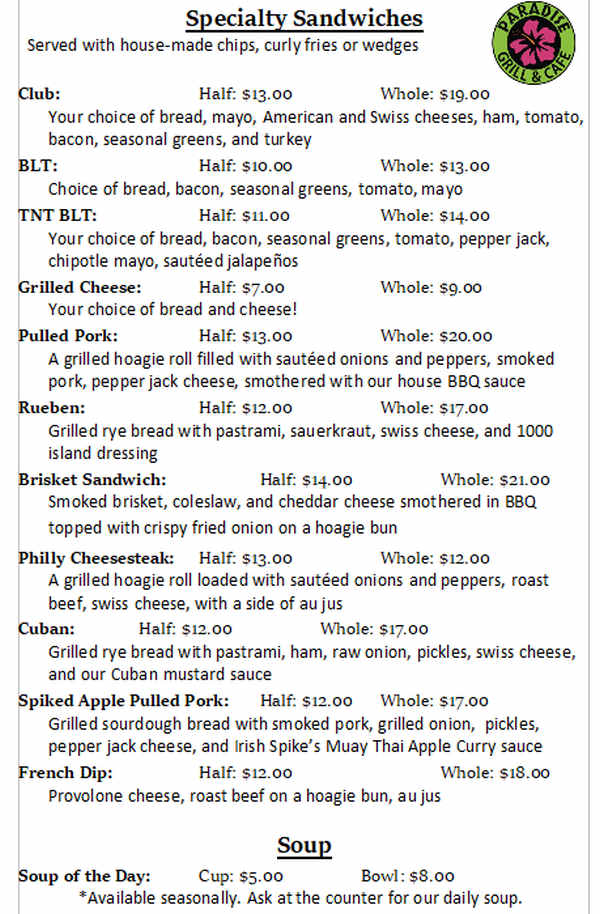 Paradise Grill & Cafe menu page 1