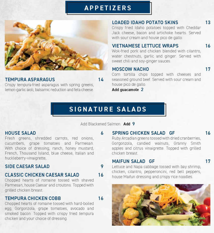 Seasons Public House menu page 1