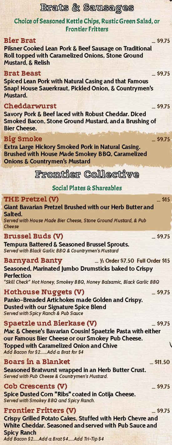 Countrymen's Bierhall menu page 1