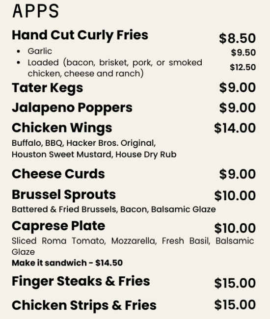 42 Bar & Kitchen menu page 1