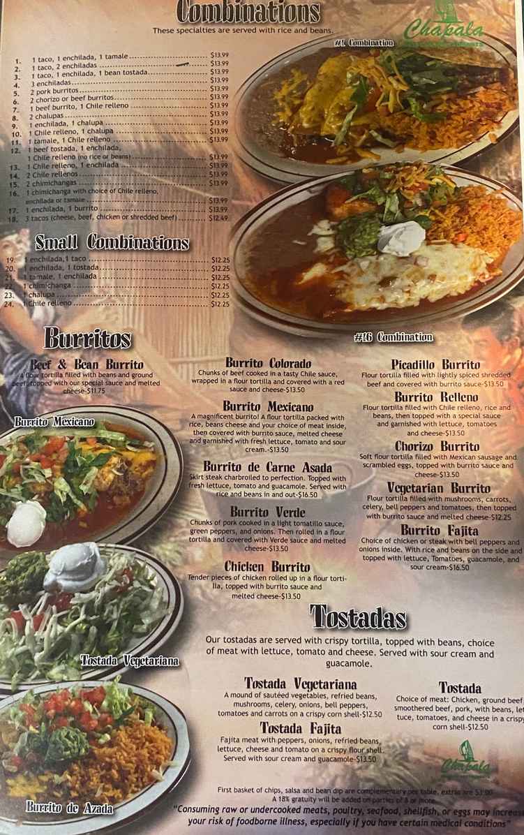 Chapala Mexican menu page 1
