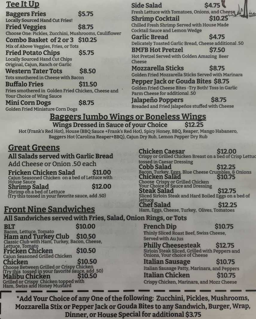 Sandbagger's Bar & Grill menu page 1