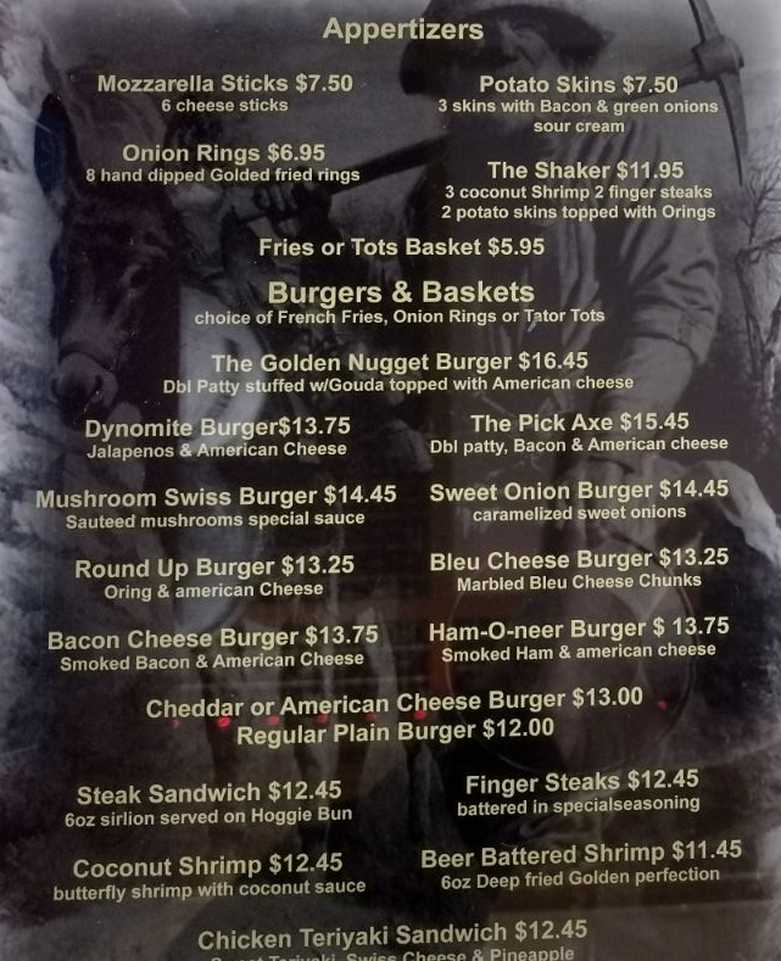 The Prospector menu page 1