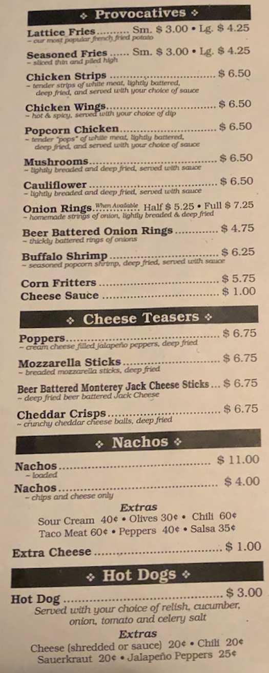 Jackson Street Pub menu page 1