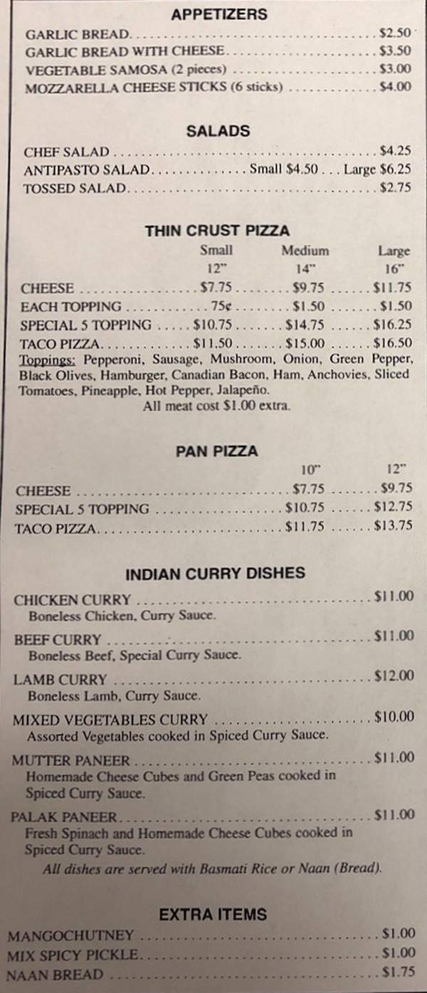Palermo Pizza & Subs menu page 1