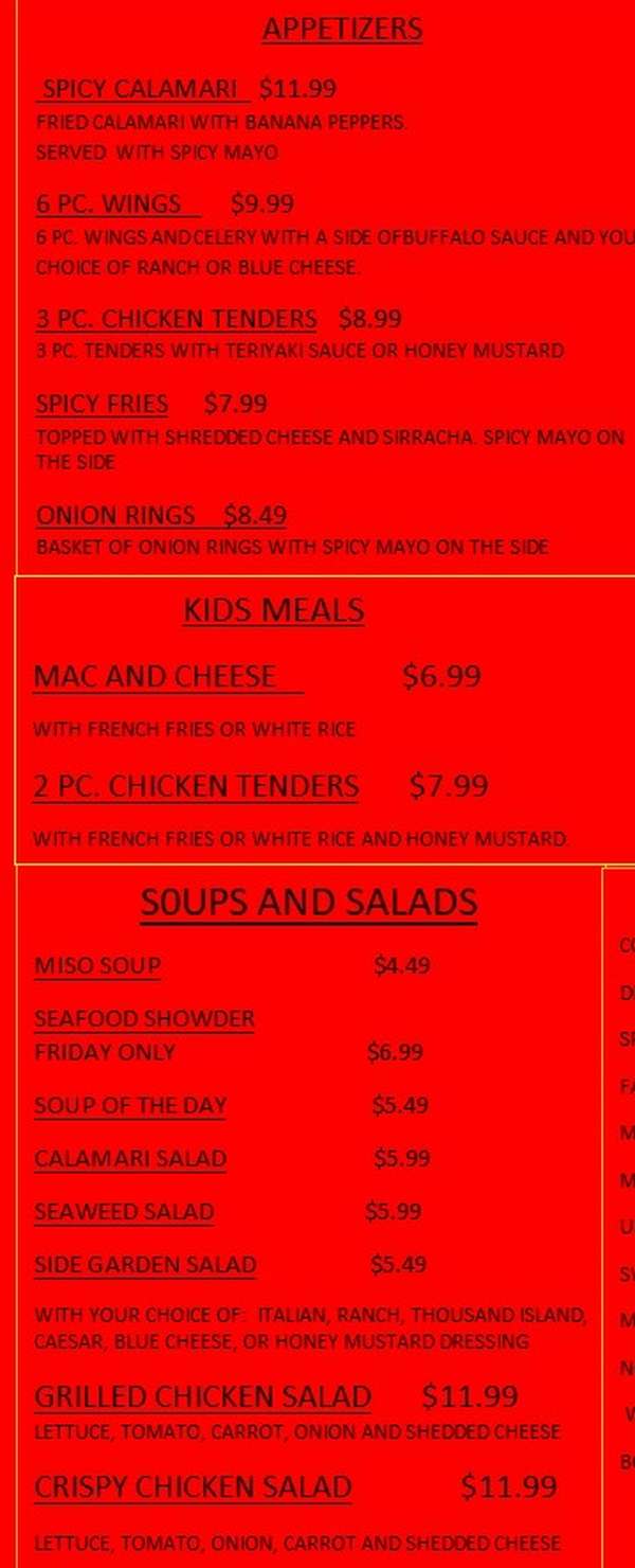 Fusion Restaurant menu page 1