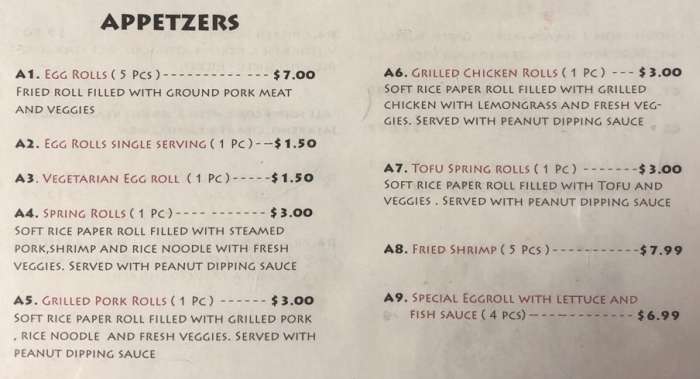 Mai Saigon menu page 1