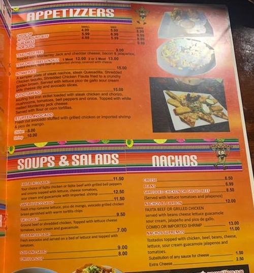 Gonzalez Mexican menu page 1