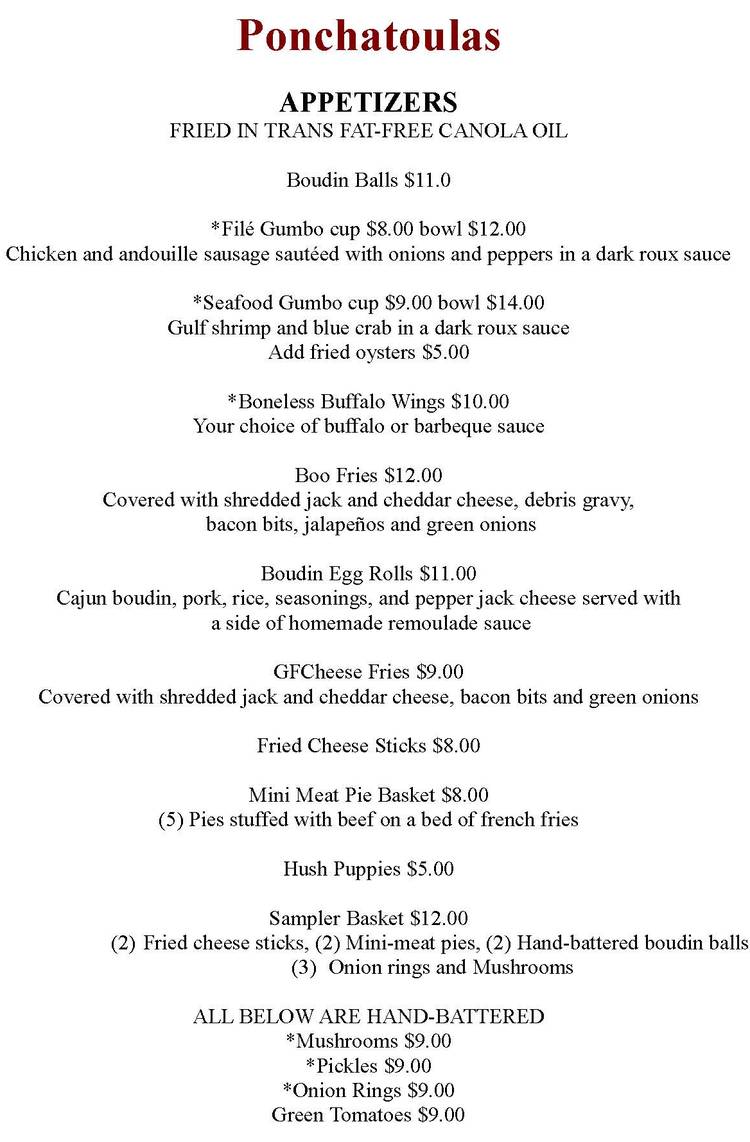Ponchatoulas menu page 1