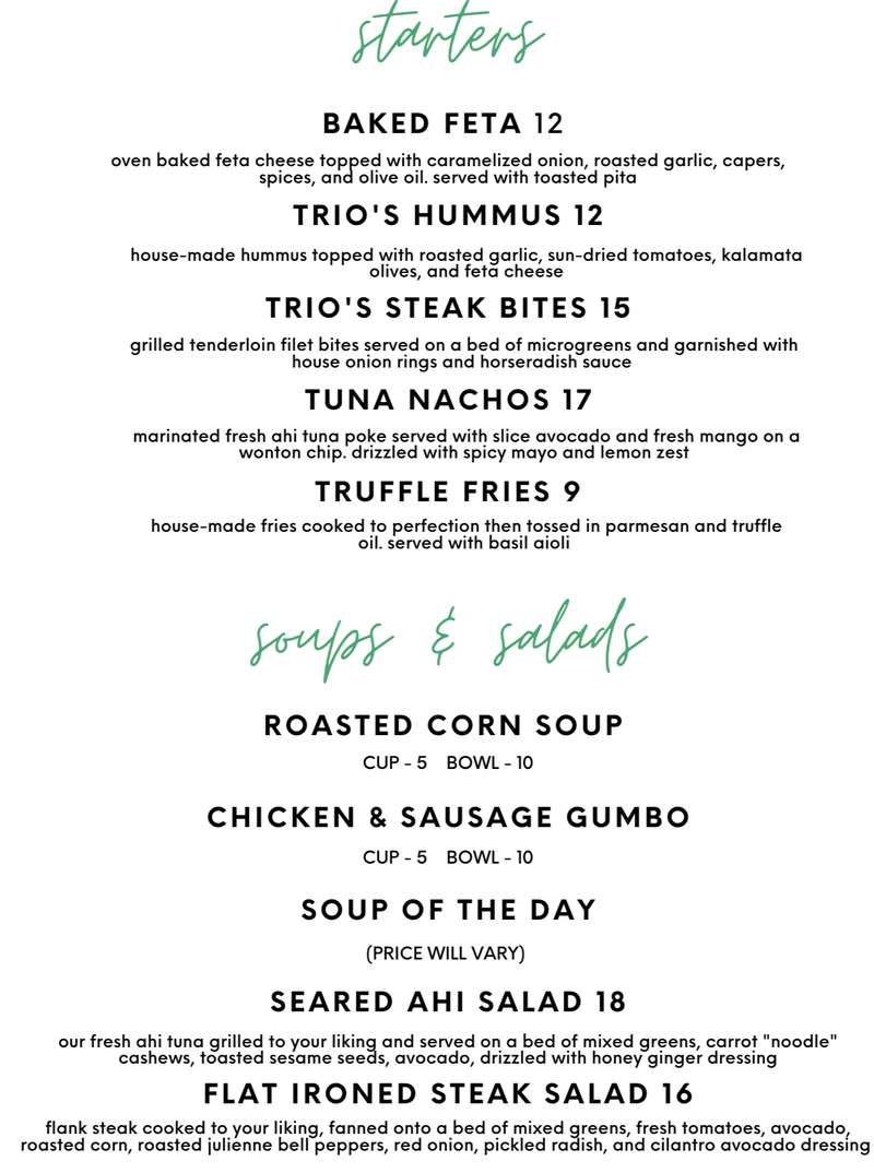 Trio's Ruston menu page 1