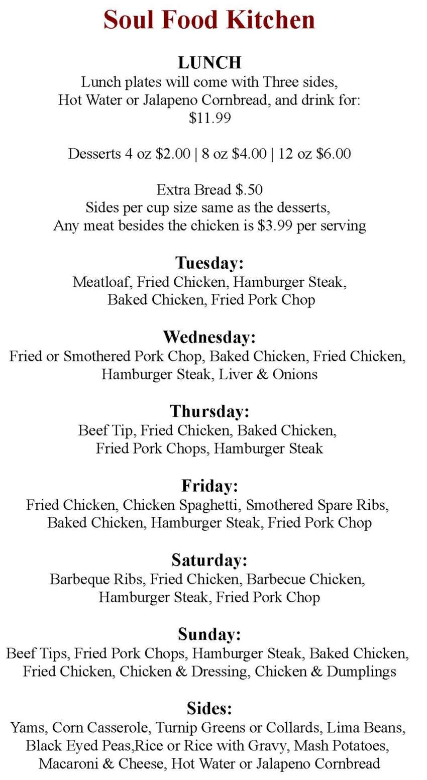 Soul Food Kitchen menu page 1