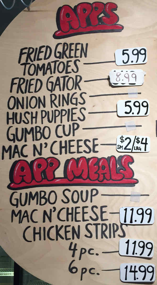 Bub's BBQ menu page 1