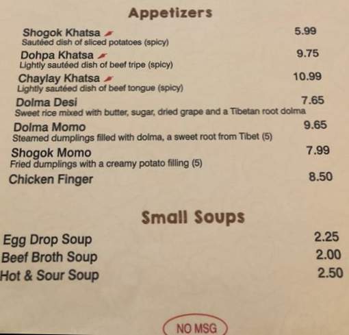 MoMo Tibetan menu page 1