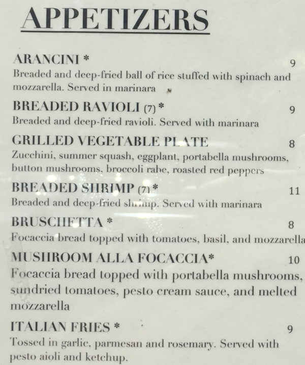 Pasta E Basta menu page 1