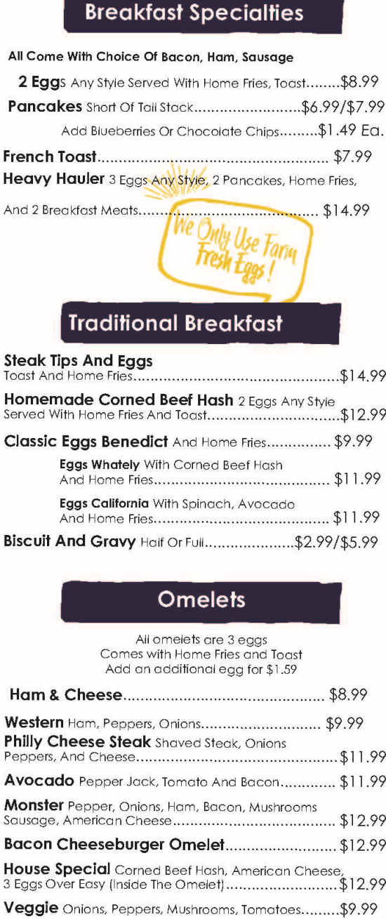 Whately Diner menu page 1