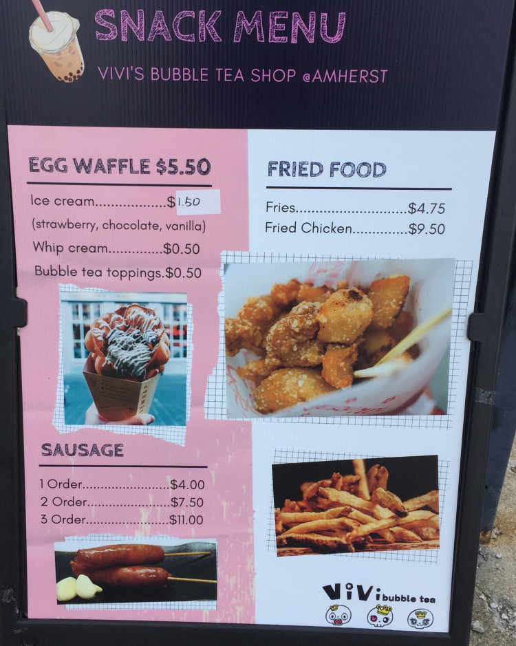 ViVi Bubble Tea menu page 1