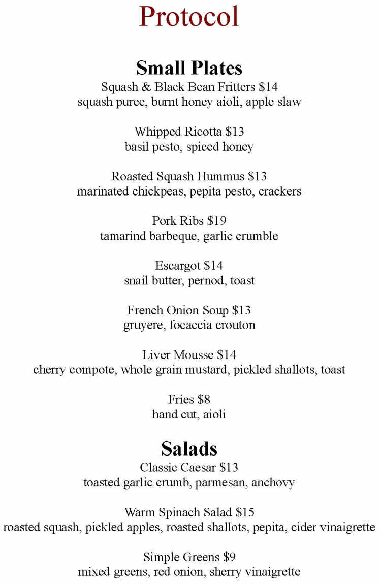 Protocol menu page 1